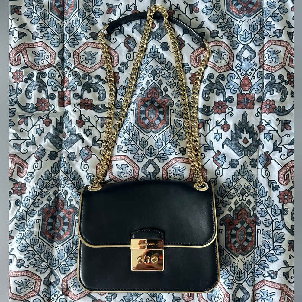 Michael Kors Black and Gold Sloan Editor- Adjustable Crossbody/Shoulder Bag